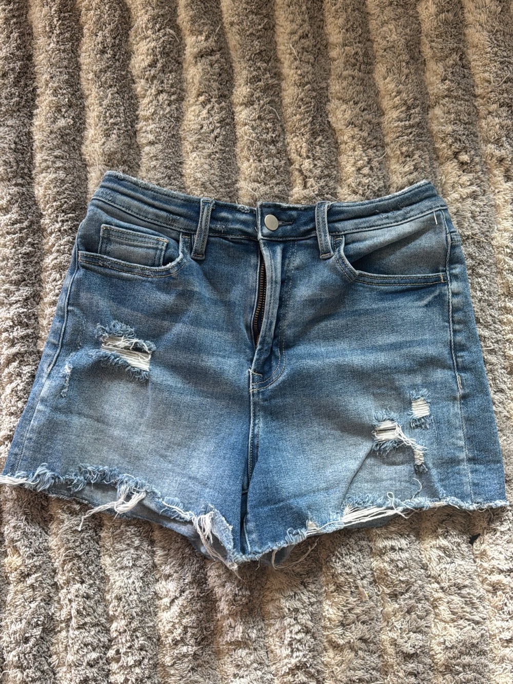 Altar'd State Distressed Light Blue Denim Shorts